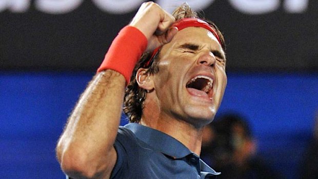 Vintage Fed ... Roger Federer after match point.