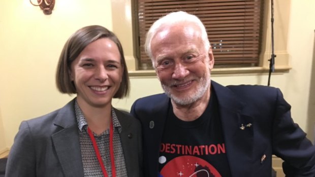 Lisa Harvey-Smith with Apollo 11 astronaut Buzz Aldrin.