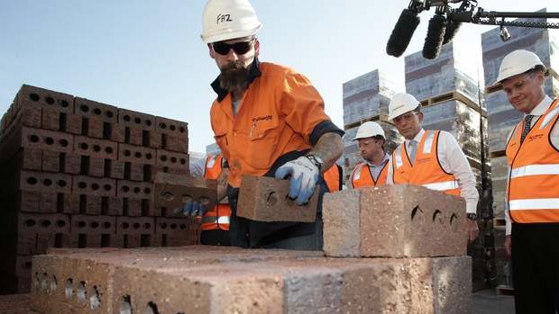 Coalition leader Tony Abbott tours a brickworks in Longford, Tasmania, on Tuesday.