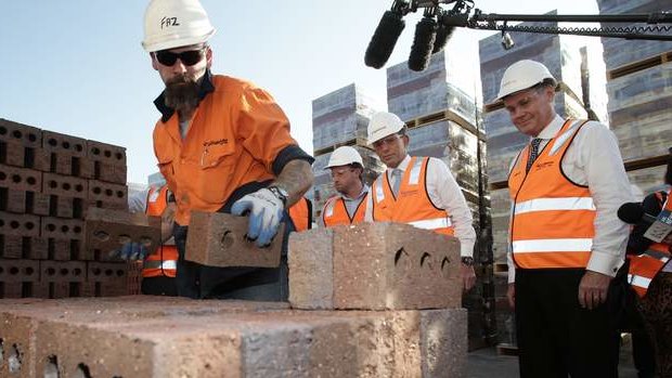 Coalition leader Tony Abbott tours a brickworks in Longford, Tasmania, on Tuesday.