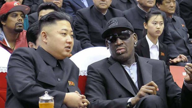 Odd couple ... North Korean leader Kim Jong-Un  and former NBA star Dennis Rodman.