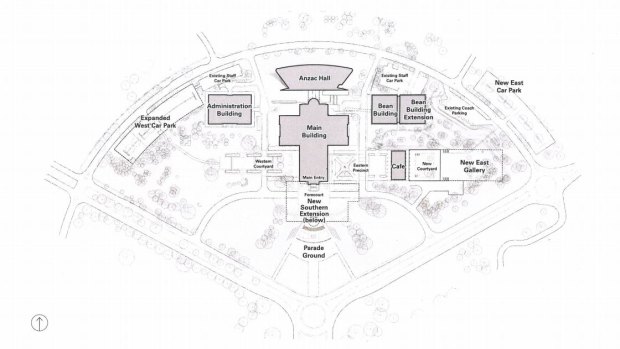 A map of what the War Memorial could like with three potential extensions.
