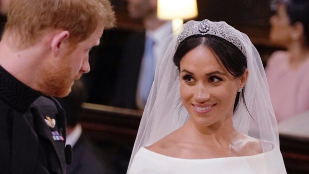 Prince Harry and Meghan Markle during their wedding service at St. George's Chapel in Windsor Castle. 