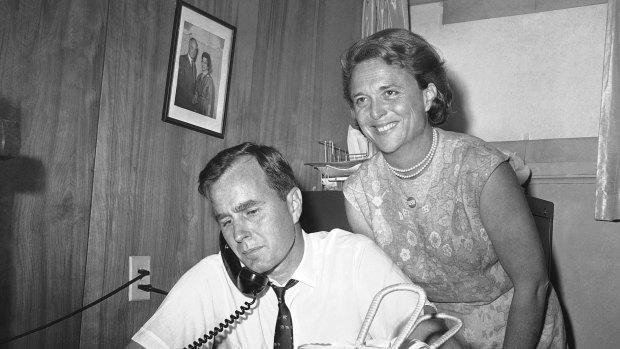 George Bush, then a candidate for the Republican nomination for the US Senate, at his headquarters in Houston wife Barbara in 1964.