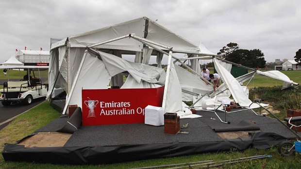 The damage caused to a marquee due to high winds at The Lakes.