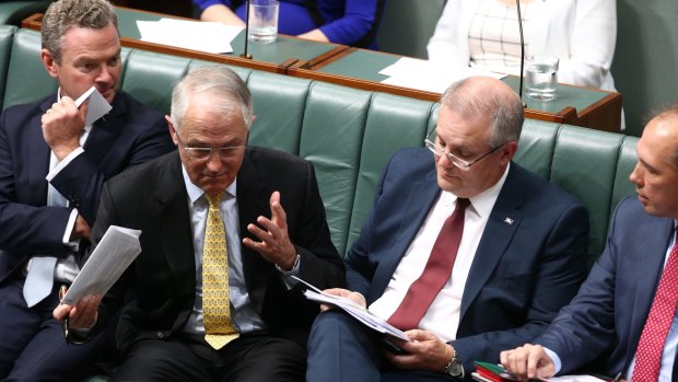 Prime Minister Malcolm Turnbull and Treasurer Scott Morrison during question time on Thursday.