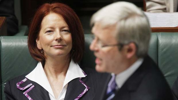 Then deputy prime minister Julia Gillard and prime minister Kevin Rudd during Question Time in  June 2010.
