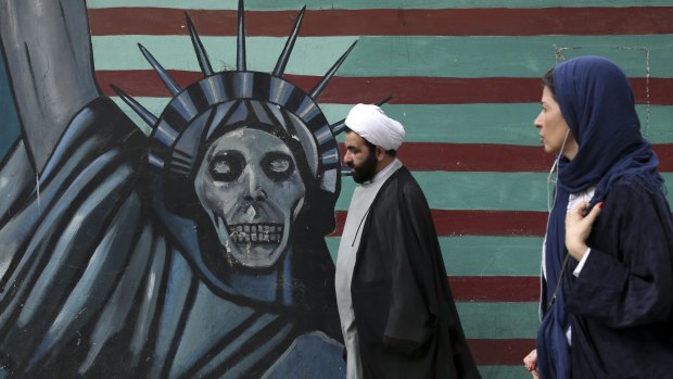 Tensions run high: An anti-US mural painted on the wall of the former American Embassy in Tehran.