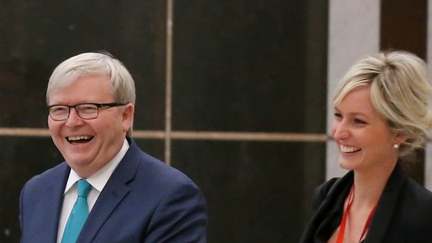 Former prime minister Kevin Rudd in the marble foyer of Parliament House on Thursday.