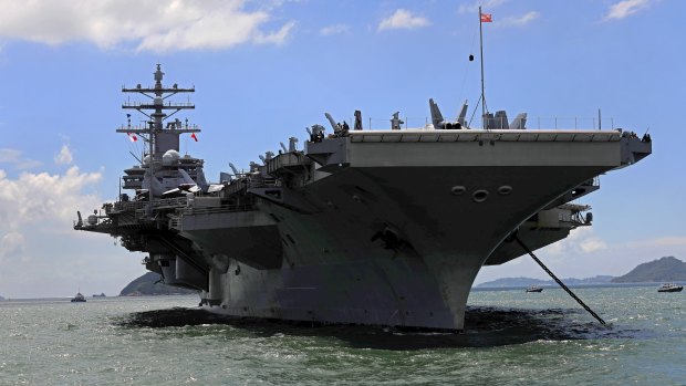 The USS Ronald Reagan aircraft carrier in Hong Kong. 