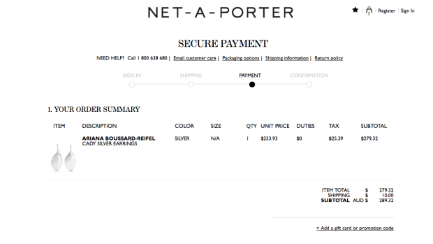 A Net-A-Porter invoice showing the GST 