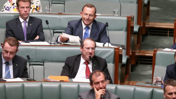 Former prime minister Tony Abbott and Special Minister of State Mal Brough during  question time on Thursday.