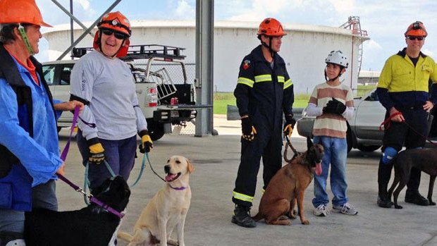 Volunteer canine handlers and their dogs.