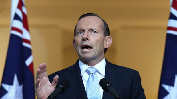 Prime Minister Tony Abbott addresses the media on Friday. Photo: Alex Ellinghausen