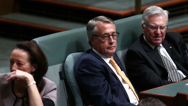 Former Treasurer Wayne Swan during a division on the mining tax repeal on Tuesday evening. Photo: Alex Ellinghausen