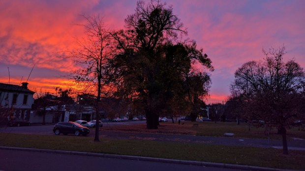 Sunrise from Canning Street in Carlton looking over Murchison Square on June 15, 2017.