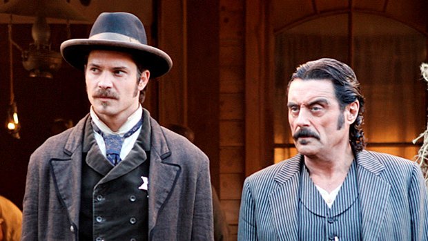 Timothy Olyphant and Ian McShane in HBO's Deadwood.