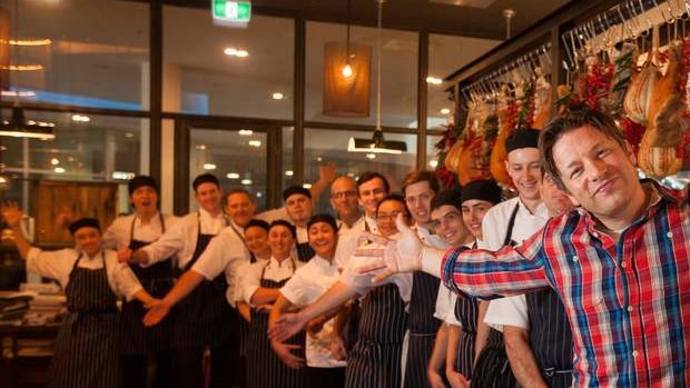 Chef Jamie Oliver visits his Canberra restaurant Jamie's Italian in 2017.