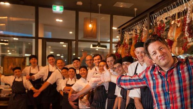 Chef Jamie Oliver visits his Canberra restaurant Jamie's Italian in 2017.