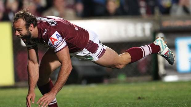 Try time: Brett Stewart goes in to score against Melbourne.