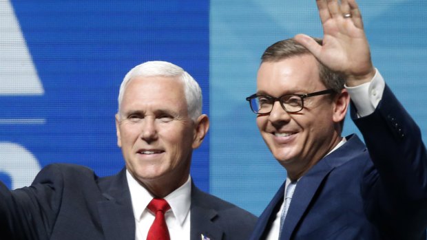 Vice President Mike Pence and Chris Cox, right, executive director of the National Rifle Association-Institute for Legislative Action.