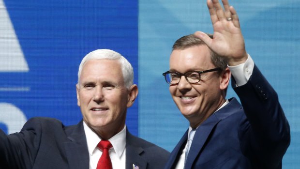 Vice President Mike Pence and Chris Cox, right, executive director of the National Rifle Association-Institute for Legislative Action.