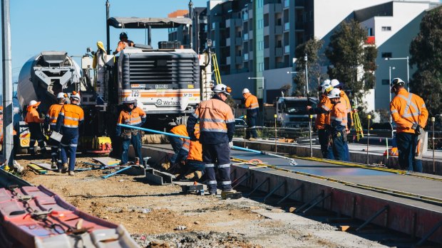 Recent work on the Canberra light rail at Flemington Road. 