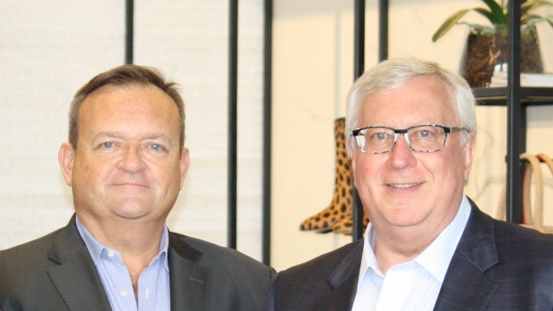 Myer's new CEO, John King (left) and executive chairman Garry Hounsell.