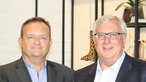 Myer's new CEO, John King (left), and executive chairman Garry Hounsell.