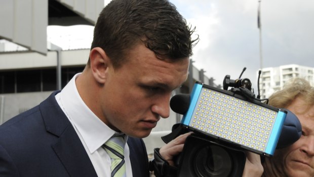 Awaiting sentence: Raiders fullback Jack Wighton leaves court in Canberra recently.