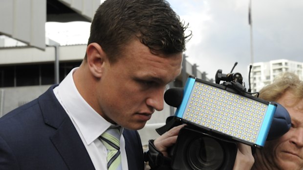 Awaiting sentence: Raiders fullback Jack Wighton leaves court in Canberra recently.