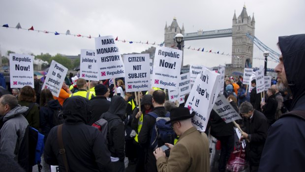 Members of the UK Republic movement protest in London