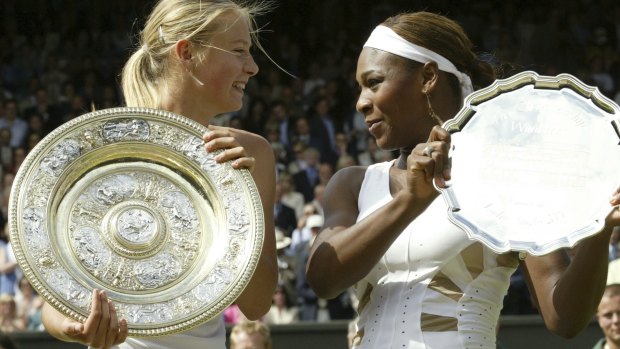 Maria Sharapova and Serena Williams at Wimbledon in 2004.