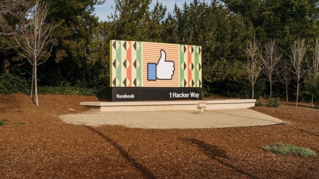 A sign near the entrance to  Facebook offices in Menlo Park.
