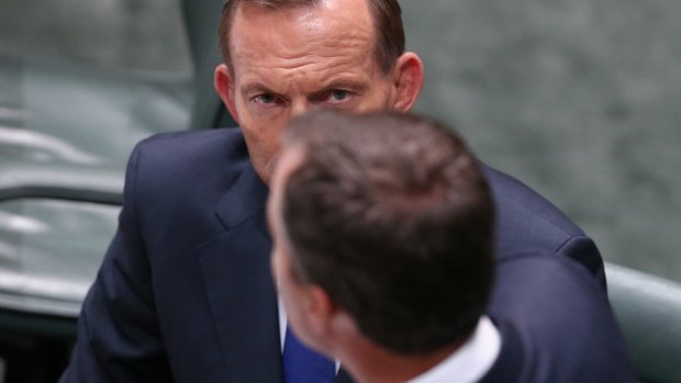 Prime Minister Tony Abbott and Justice Minister Michael Keenan during Question Time on Monday.