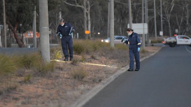 Forensic officers search for clues.