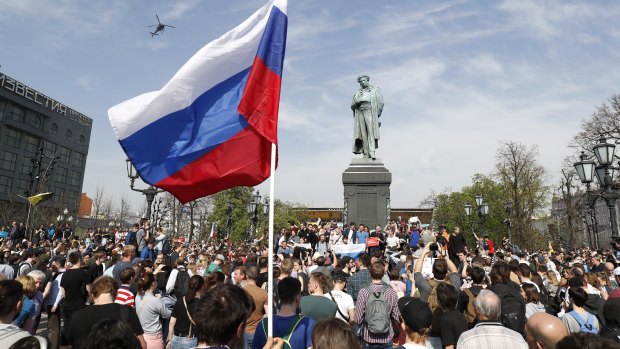 Protesters gathered in Moscow's Pushkin Square to demonstrate against Putin's fourth inauguration.