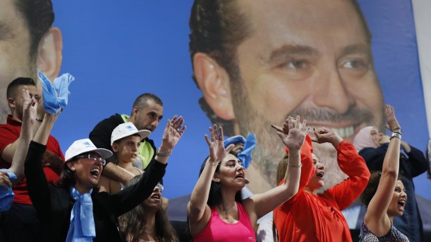 Supporters of Lebanese Prime Minister Saad Hariri cheer at a rally this week.