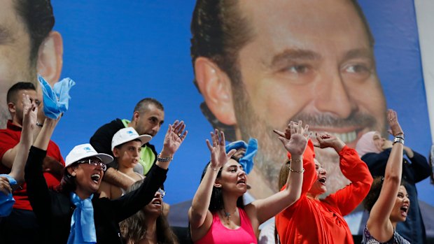 Supporters of Lebanese Prime Minister Saad Hariri cheer at a rally this week.