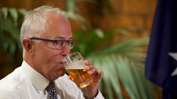 Communications minister Malcolm Turnbull answers questions at The Dam Hotel in Warnervale on the Central Coast for a 'Politics in the Pub' on Thursday. 