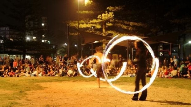 People have been meeting at Burleigh Heads for fire twirling and drumming for 17 years.