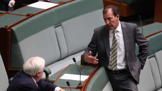 Special Minister of State Mal Brough and independentMP Clive Palmer in Parliament on Tuesday.