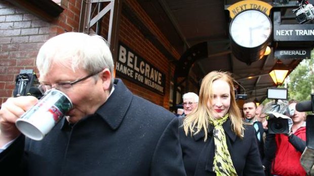 Prime Minister Kevin Rudd visited the Puffing Billy steam train with local MP Laura Smyth in Melbourne on Friday.