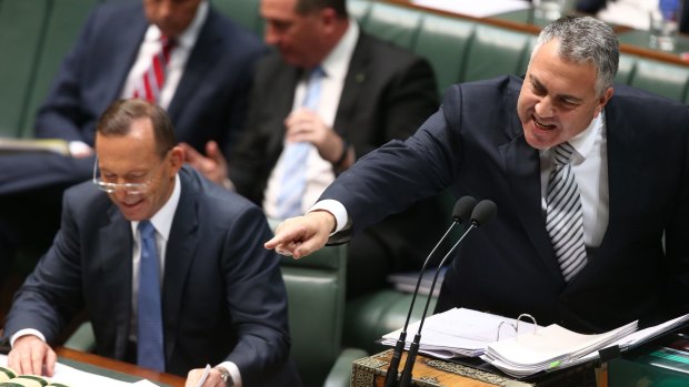Prime Minister Tony Abbott and Treasurer Joe Hockey during question time on Tuesday.