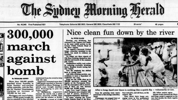 On April 1, 1985, the Sydney Morning Herald reported Kim Beazley's claim the day before that the government knew everything that happened at the US Pine Gap spy base near Alice Springs. It also carried a report on a huge 'ban the bomb' march.