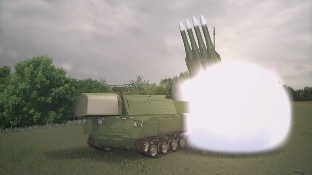 A screenshot of a computerised video obtained from the Joint Investigation Team of the launch of a 9M38 BUK missile that shot down Malaysia Airlines Flight 17 (MH17) over Ukraine on July 17, 2014.