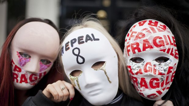 Demonstrators pose during the March for Choice in Dublin in September 2017.