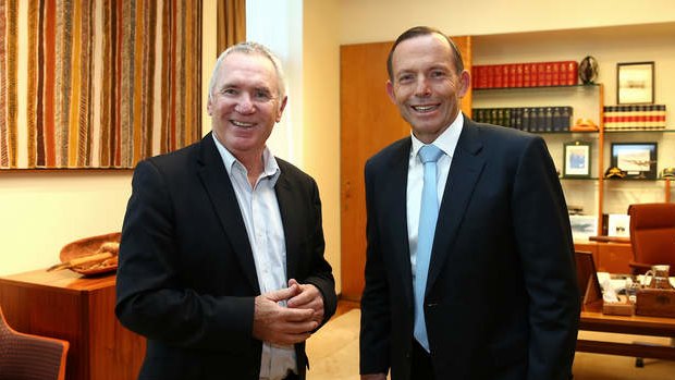 Former Australian cricket captain and Skin Cancer Network Ambassador, Allan Border, meets with Prime Minister Tony Abbott on Tuesday.