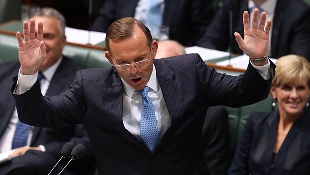 Prime Minister Tony Abbott withdraws after describing Opposition leader Bill Shorten as "the Dr Goebbels of economic policy" during question time on Thursday.