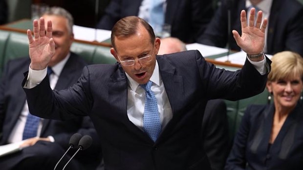 Prime Minister Tony Abbott withdraws after describing Opposition leader Bill Shorten as "the Dr Goebbels of economic policy" during question time on Thursday.